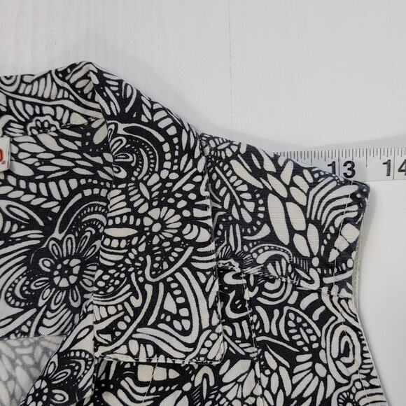 Tianello Womens XS Button Up Sleeveless Top Floral Black White Tencel Blouse - Picture 8 of 13
